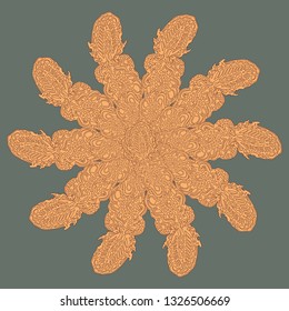 New symmetrical mandala in style zentangle inspired art with doodle. Decorative object can be used for wallpaper, pattern fills, web pages, surface textures.