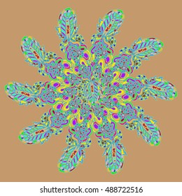 New symmetrical mandala in style zentangle inspired art with doodle. Decorative object can be used for wallpaper, pattern fills, web pages, surface textures.