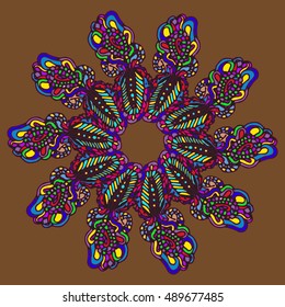 New symmetrical mandala in style zentangle inspired art with doodle. Decorative object can be used for wallpaper, pattern fills, web pages, surface textures.
