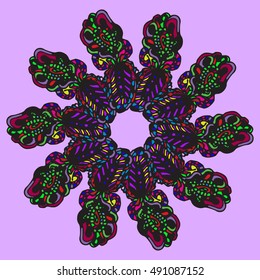 New symmetrical mandala in style zentangle inspired art with doodle. Decorative object can be used for wallpaper, pattern fills, web pages, surface textures.