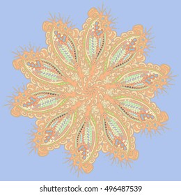 New symmetrical mandala in style zentangle inspired art with doodle. Decorative object can be used for wallpaper, pattern fills, web pages, surface textures.