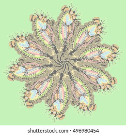 New symmetrical mandala in style zentangle inspired art with doodle. Decorative object can be used for wallpaper, pattern fills, web pages, surface textures.