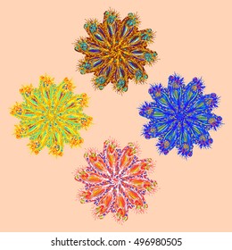 New symmetrical mandala in style zentangle inspired art with doodle. Decorative object can be used for wallpaper, pattern fills, web pages, surface textures.