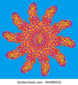 New symmetrical mandala in style zentangle inspired art with doodle. Decorative object can be used for wallpaper, pattern fills, web pages, surface textures.
