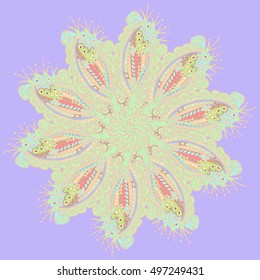 New symmetrical mandala in style zentangle inspired art with doodle. Decorative object can be used for wallpaper, pattern fills, web pages, surface textures.