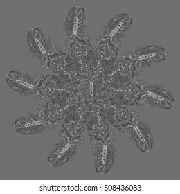 New symmetrical mandala in style zentangle inspired art with doodle. Decorative object can be used for wallpaper, pattern fills, web pages, surface textures.