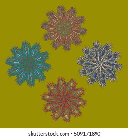 New symmetrical mandala in style zentangle inspired art with doodle. Decorative object can be used for wallpaper, pattern fills, web pages, surface textures.