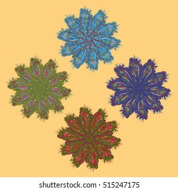 New symmetrical mandala in style zentangle inspired art with doodle. Decorative object can be used for wallpaper, pattern fills, web pages, surface textures.
