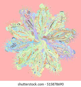 New symmetrical mandala in style zentangle inspired art with doodle. Decorative object can be used for wallpaper, pattern fills, web pages, surface textures.