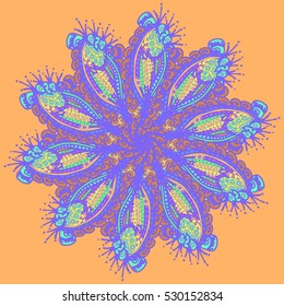 New symmetrical mandala in style zentangle inspired art with doodle. Decorative object can be used for wallpaper, pattern fills, web pages, surface textures.