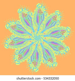 New symmetrical mandala in style zentangle inspired art with doodle. Decorative object can be used for wallpaper, pattern fills, web pages, surface textures.