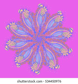 New symmetrical mandala in style zentangle inspired art with doodle. Decorative object can be used for wallpaper, pattern fills, web pages, surface textures.