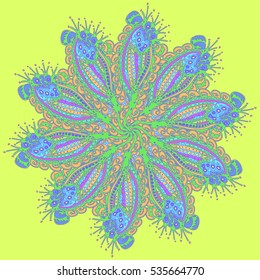 New symmetrical mandala in style zentangle inspired art with doodle. Decorative object can be used for wallpaper, pattern fills, web pages, surface textures.