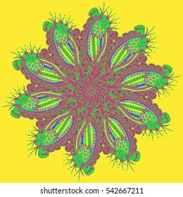 New symmetrical mandala in style zentangle inspired art with doodle. Decorative object can be used for wallpaper, pattern fills, web pages, surface textures.