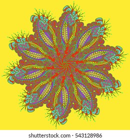 New symmetrical mandala in style zentangle inspired art with doodle. Decorative object can be used for wallpaper, pattern fills, web pages, surface textures.