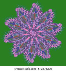 New symmetrical mandala in style zentangle inspired art with doodle. Decorative object can be used for wallpaper, pattern fills, web pages, surface textures.