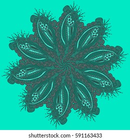 New symmetrical mandala in style zentangle inspired art with doodle. Decorative object can be used for wallpaper, pattern fills, web pages, surface textures.