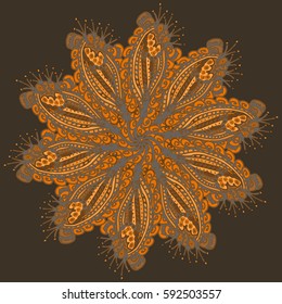 New symmetrical mandala in style zentangle inspired art with doodle. Decorative object can be used for wallpaper, pattern fills, web pages, surface textures.