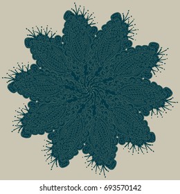 New symmetrical mandala in style zentangle inspired art with doodle. Decorative object can be used for wallpaper, pattern fills, web pages, surface textures.