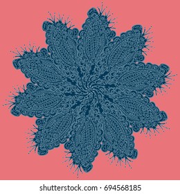 New symmetrical mandala in style zentangle inspired art with doodle. Decorative object can be used for wallpaper, pattern fills, web pages, surface textures.