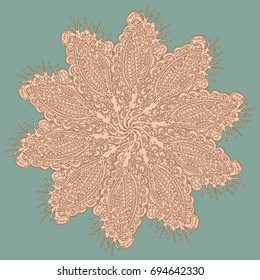 New symmetrical mandala in style zentangle inspired art with doodle. Decorative object can be used for wallpaper, pattern fills, web pages, surface textures.