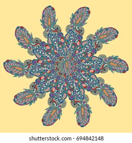New symmetrical mandala in style zentangle inspired art with doodle. Decorative object can be used for wallpaper, pattern fills, web pages, surface textures.