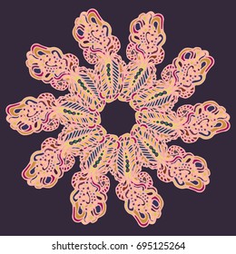New symmetrical mandala in style zentangle inspired art with doodle. Decorative object can be used for wallpaper, pattern fills, web pages, surface textures.