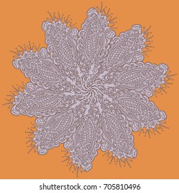 New symmetrical mandala in style zentangle inspired art with doodle. Decorative object can be used for wallpaper, pattern fills, web pages, surface textures.