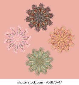 New symmetrical mandala in style zentangle inspired art with doodle. Decorative object can be used for wallpaper, pattern fills, web pages, surface textures.