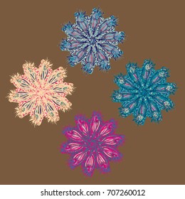 New symmetrical mandala in style zentangle inspired art with doodle. Decorative object can be used for wallpaper, pattern fills, web pages, surface textures.
