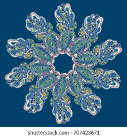 New symmetrical mandala in style zentangle inspired art with doodle. Decorative object can be used for wallpaper, pattern fills, web pages, surface textures.