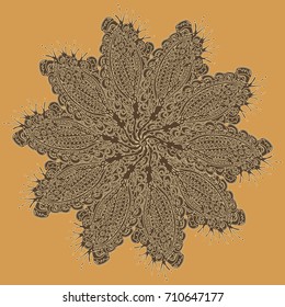 New symmetrical mandala in style zentangle inspired art with doodle. Decorative object can be used for wallpaper, pattern fills, web pages, surface textures.