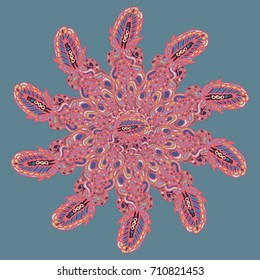 New symmetrical mandala in style zentangle inspired art with doodle. Decorative object can be used for wallpaper, pattern fills, web pages, surface textures.