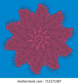 New symmetrical mandala in style zentangle inspired art with doodle. Decorative object can be used for wallpaper, pattern fills, web pages, surface textures.