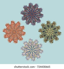 New symmetrical mandala in style zentangle inspired art with doodle. Decorative object can be used for wallpaper, pattern fills, web pages, surface textures.