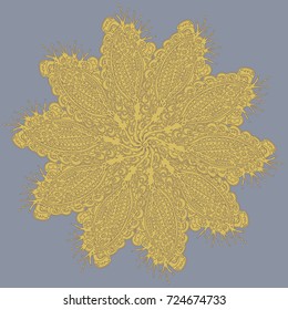 New symmetrical mandala in style zentangle inspired art with doodle. Decorative object can be used for wallpaper, pattern fills, web pages, surface textures.