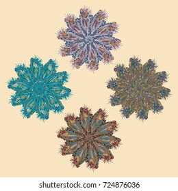 New symmetrical mandala in style zentangle inspired art with doodle. Decorative object can be used for wallpaper, pattern fills, web pages, surface textures.