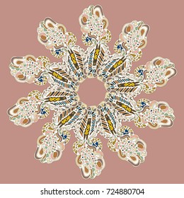 New symmetrical mandala in style zentangle inspired art with doodle. Decorative object can be used for wallpaper, pattern fills, web pages, surface textures.
