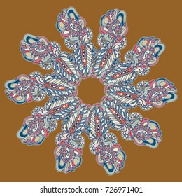 New symmetrical mandala in style zentangle inspired art with doodle. Decorative object can be used for wallpaper, pattern fills, web pages, surface textures.