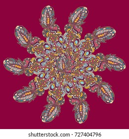 New symmetrical mandala in style zentangle inspired art with doodle. Decorative object can be used for wallpaper, pattern fills, web pages, surface textures.