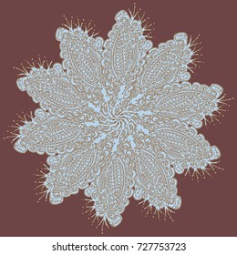 New symmetrical mandala in style zentangle inspired art with doodle. Decorative object can be used for wallpaper, pattern fills, web pages, surface textures.