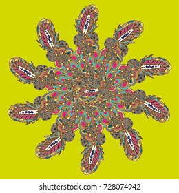 New symmetrical mandala in style zentangle inspired art with doodle. Decorative object can be used for wallpaper, pattern fills, web pages, surface textures.