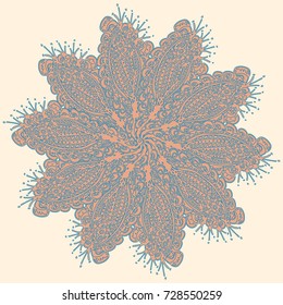 New symmetrical mandala in style zentangle inspired art with doodle. Decorative object can be used for wallpaper, pattern fills, web pages, surface textures.