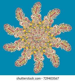 New symmetrical mandala in style zentangle inspired art with doodle. Decorative object can be used for wallpaper, pattern fills, web pages, surface textures.