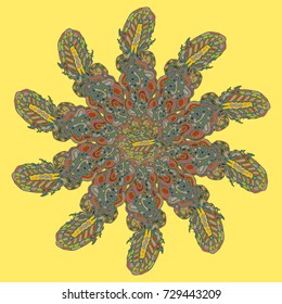 New symmetrical mandala in style zentangle inspired art with doodle. Decorative object can be used for wallpaper, pattern fills, web pages, surface textures.