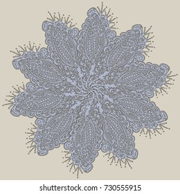 New symmetrical mandala in style zentangle inspired art with doodle. Decorative object can be used for wallpaper, pattern fills, web pages, surface textures.