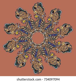New symmetrical mandala in style zentangle inspired art with doodle. Decorative object can be used for wallpaper, pattern fills, web pages, surface textures.