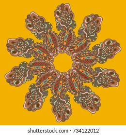 New symmetrical mandala in style zentangle inspired art with doodle. Decorative object can be used for wallpaper, pattern fills, web pages, surface textures.