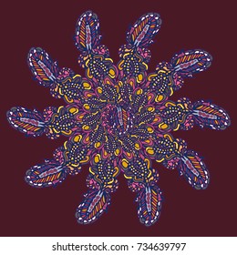 New symmetrical mandala in style zentangle inspired art with doodle. Decorative object can be used for wallpaper, pattern fills, web pages, surface textures.