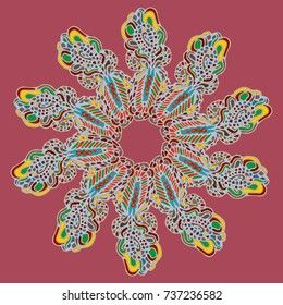 New symmetrical mandala in style zentangle inspired art with doodle. Decorative object can be used for wallpaper, pattern fills, web pages, surface textures.
